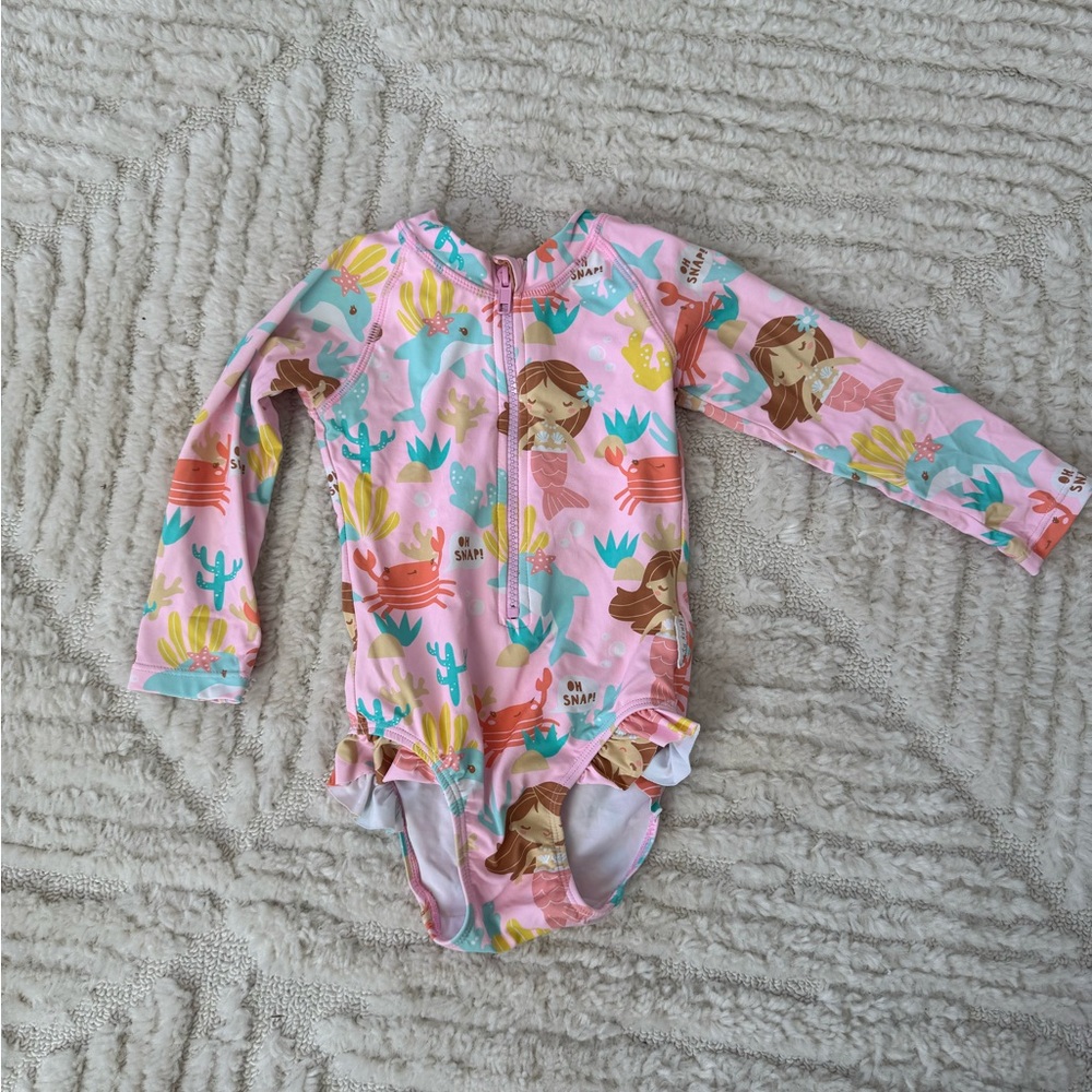 One piece girls swimsuit mermaid and crab print